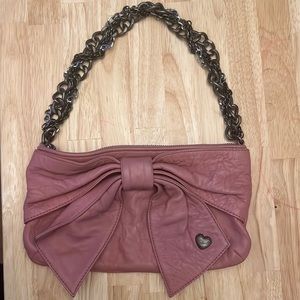 Vintage Juicy Couture  100% Lamb Leather Pink Bow Handbag with Thick Metal Chain